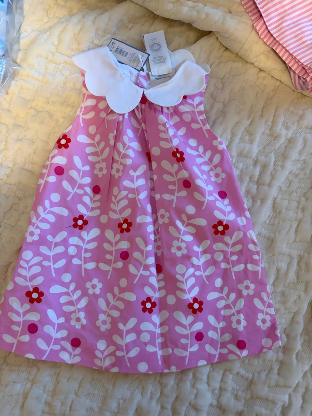 Pink Floral Baby Dress with Peter Pan Collar jacadi